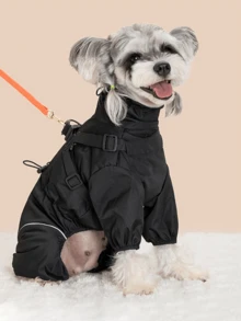 Áo khoác cho thú cưng bốn chân chống gió, thiết kế ngực và lưng, có thể dùng kèm dây xích, kiểu dáng mới, giữ ấm và chống lạnh. - đen - Xem 3