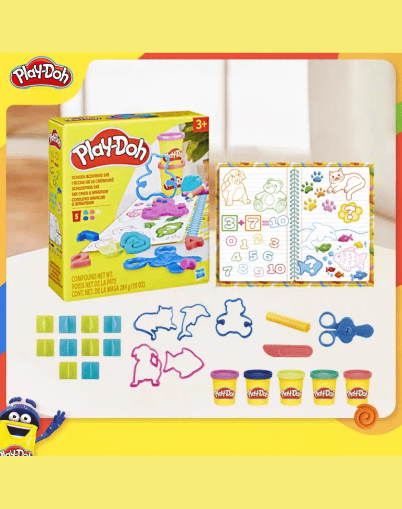 Hasbro Modeling Clay Learning Activity Set With Book, 5 Color Soft Molding Dough Kit 10oz, Animal And Number Shape Cutters, DIY Craft Education Play Material, Creative Classroom Art Supplies Gift Idea - Multicolor - View 1