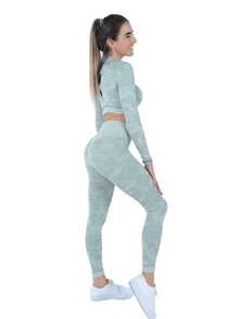 Conjunto Deportivo Mujer 3 Piezas Camuflaje Set Deportivo Completo con Sujetador Deportivo Top Deportivo Playera Deportiva y Leggings Ajustados Ropa Deportiva Mujer para Gimnasio Fitness Yoga Entrenamiento Uso Diario Primavera Verano Otoño - Verde militar - Ver 2
