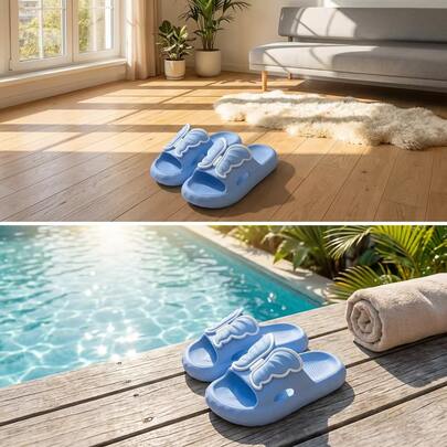 Sandalias tipo chancla con diseño de alas estilo nube, suela suave y ligera, antideslizantes para casa, baño y exterior