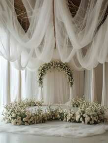 One White Tulle Drape, Chiffon Ceiling Drape, Romantic Wedding Arch Decoration, Wedding Ceremony Decoration, Multi-Purpose Tulle Curtain, Outdoor Wedding Decoration, Bridal Shower Decoration, Wedding Banquet Decoration, Birthday Party Decoration, Wedding Arch Backdrop, Party Backdrop Decoration, Scene Decoration Photography Prop Tulle. - White - View 13