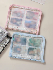 One Loose-Leaf Notebook Cover, A5 Transparent Laser-Etched Starry Sky Scrapbook, Sparkly PVC Zipper Closure, Transparent Inner Pages Decorated With A Sparkling Starry Sky Pattern, Durable PVC Cover, Suitable For Scrapbooks, Photo Storage, Christmas Gift. - Multicolor - View 8