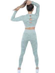 Conjunto Deportivo Mujer 3 Piezas Camuflaje Set Deportivo Completo con Sujetador Deportivo Top Deportivo Playera Deportiva y Leggings Ajustados Ropa Deportiva Mujer para Gimnasio Fitness Yoga Entrenamiento Uso Diario Primavera Verano Otoño - Verde militar - Ver 4