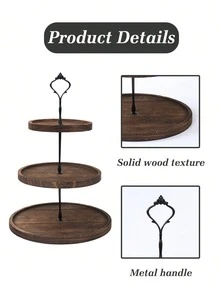 A Set Of Wooden Double/Triple Layer Cake And Dessert Display Racks, Fruit And Snack Display Racks, Brown Trays, Dessert Display Racks, Baking Dessert Racks, Cake Decoration Supports, Multi-Layer Trays, Suitable For Kitchens, Restaurant Table Decorations, Wedding Decorations, Party Supplies. - Brown - View 7