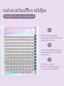 1 Khay 240 Miếng Mi Giả Hình Xương Cá, Độ Dài Hỗn Hợp, Cong Chữ C, Dài Hơn, Tự Làm Mi Nối, Mềm Tự Nhiên, Thủ Công, Dùng Hàng Ngày, Phong Cách Manga, Du Lịch - màu đen - Xem 3