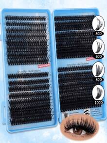 1 Tray D Curl Natural False Eyelashes Mixed Volume Black DIY Lash Clusters Book For Beginner Daily Party Wedding Christmas Music Festival - D - View 5