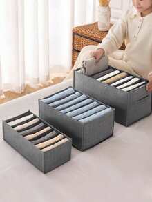 1 pieza Organizador de armario con 7 a 9 compartimentos, estantería plegable portátil para almacenamiento de ropa interior, calcetines, bufandas, medias, camisetas, jeans, organizador de viaje esencial para el verano - Gris - Ver 6