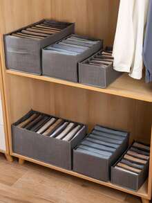 1 pieza Organizador de armario con 7 a 9 compartimentos, estantería plegable portátil para almacenamiento de ropa interior, calcetines, bufandas, medias, camisetas, jeans, organizador de viaje esencial para el verano - Gris - Ver 4