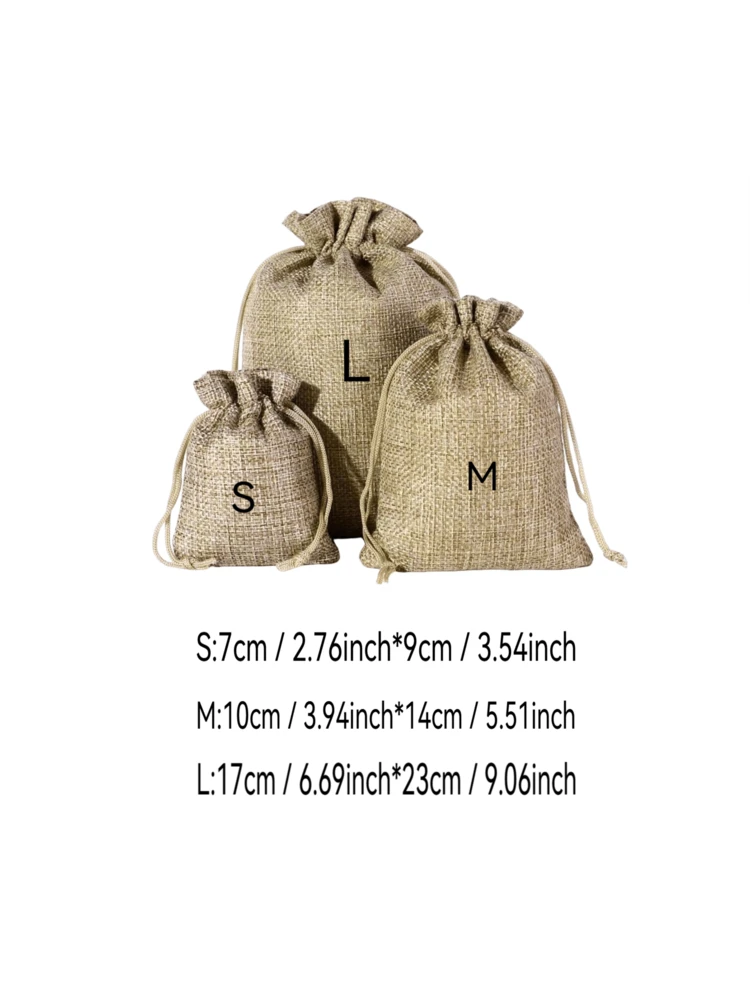 20 PIEZAS, 4 Tamaños, Bolsas de Regalo de Arpillera de Yute, Bolsas de Almacenamiento Reutilizables Bolsas para Joyas, Cosméticos, Manualidades, Fiestas, Bodas, Navidad, Bolsas de Embalaje de Lino, Día de San Valentín - Multicolor - Añade 10