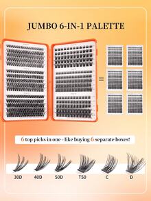 560片混合装DIY睫毛嫁接，D卷度，自然浓密，单根仿貂毛，可重复使用，轻盈易贴，适合家庭美睫沙龙使用。 - 彩色 - 查看 2