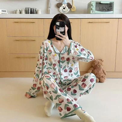 Pijamas mujeres,conjuntos de mujer,set de pijama de dos piezas con estampado de dibujos animados,suave y cómodo