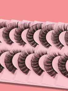 10 Pairs Russian Volume False Eyelashes Fluffy Dense Curly Strip Lashes For Dramatic Glam Makeup - Black - View 4