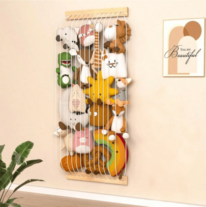 New Indoor Plush Toy Storage Organizer, Animal Shape Wooden Soft Toy Storage Rack, Cute And Durable, Can Be Hung On Wall Or Door, Adjustable Length, Black Plush Toy Storage Organizer, Suitable For Kids Room Playroom