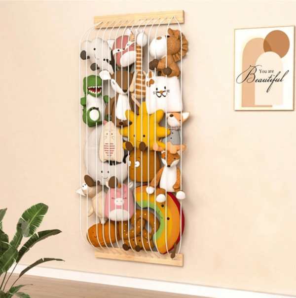 New Indoor Plush Toy Storage Organizer, Animal Shape Wooden Soft Toy Storage Rack, Cute And Durable, Can Be Hung On Wall Or Door, Adjustable Length, Black Plush Toy Storage Organizer, Suitable For Kids Room Playroom