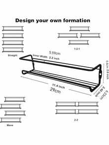 1/2/3 Piecesblack Spice Rack, Wall-Mounted, Screw Or Glue Adhesive, No Drilling Required, Kitchen Storage Rack, Cabinet Storage Space Saver, Home Organization Solution, Housewarming Gift, Essential Practical Gift For Kitchen Upgrade And Storage. - Black Flat Iron - View 4