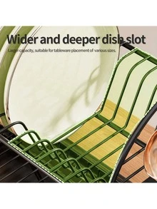 A Two-Layer Metal Dish Drain Rack, A Space Saving Countertop Storage Rack | A Multifunctional Kitchen Sink Side Shelf That Can Hold Plates, Dishes, And Utensils, An Essential Kitchen Accessory - Multicolor - View 2