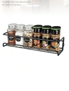 1/2/3 Piecesblack Spice Rack, Wall-Mounted, Screw Or Glue Adhesive, No Drilling Required, Kitchen Storage Rack, Cabinet Storage Space Saver, Home Organization Solution, Housewarming Gift, Essential Practical Gift For Kitchen Upgrade And Storage. - Black Flat Iron - View 6