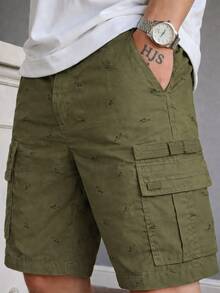 MODA MANIA Bermuda Cargo estampada para Hombre Casual con Bolsillos y Cinturón Estilo Urbano, Cómoda y Transpirable - Verde militar - Ver 1