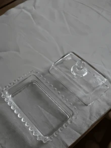1个透明玻璃蛋糕架，带盖，珍珠边，适用于甜点、糖果、水果、面包，斋月节、婚宴装饰 - 無色 - 查看 6