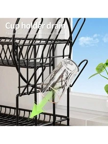 A Two-Layer Metal Dish Drain Rack, A Space Saving Countertop Storage Rack | A Multifunctional Kitchen Sink Side Shelf That Can Hold Plates, Dishes, And Utensils, An Essential Kitchen Accessory - Multicolor - View 3