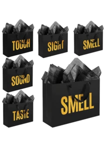 Sac cadeau noir 5 sens, convenant aux hommes et aux femmes, avec des anses en ruban et un emballage en papier fin. Convient pour des occasions telles que la Saint-Valentin, les mariages, les anniversaires, la Fête des Mères - noir - Voir 2