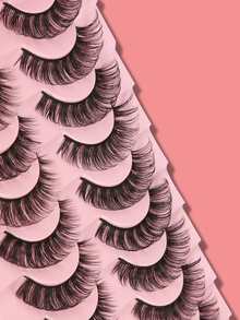 10 Pairs Russian Volume False Eyelashes Fluffy Dense Curly Strip Lashes For Dramatic Glam Makeup - Black - View 5