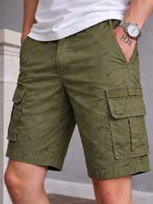 MODA MANIA Bermuda Cargo estampada para Hombre Casual con Bolsillos y Cinturón Estilo Urbano, Cómoda y Transpirable - Verde militar - Ver 3