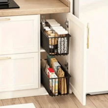1-Piece Pull-Out Cabinet Storage Box With Sliding Drawer, Suitable For Kitchens, Spice Racks, And Bathrooms. No Drilling Required. Cabinet Storage Basket For Storing Spices, Jars, And Bottles. Bathroom Storage Drawer. - Multicolor - View 1