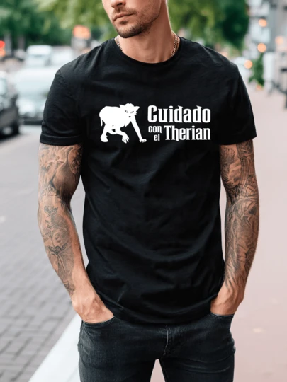 Playera Unisex 100% Algodón Peinado Cuello Redondo Modelo Cuidado Con El Therian Unisex, Fresca y Cómoda, Para Uso Diario, Streetwear, Conciertos, Chistosas, Creativas, Gimnasio, Deporte