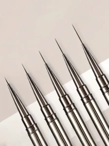 5Pcs Nail Art Liner Brushes Set Size 6 9 12 15 18mm Metal Handle With Caps For DIY Painting Flower Line Strip Design Manicure Tool - Silver - View 5