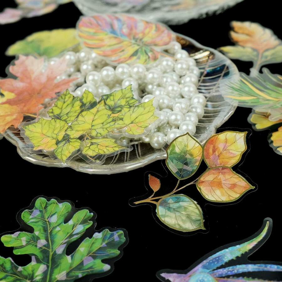 1 套 PET 激光贴纸，叶子和植物贴纸系列，防水贴纸，日记材料，装饰品。 - 樹葉植物 - 查看 1