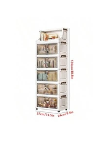 1pc Plastic Folding Storage Cabinet, Double Door Home Living Room Toy Organizer Box, Bedroom Storage Cabinet With Wheels, Wardrobe Closet Storage Box, Kitchen Trolley Storage Rack - Clear - View 4
