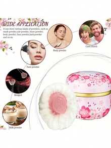 1 Set Includes 1 Large Powder Puff, 1 Powder Box, And 1 Loose Powder Container, Powder Puff And Powder Box Suitable For Bathing And Travel, Perfect Gift For Christmas, Holidays, Halloween, Valentine's Day, Eid - Multicolor - View 4