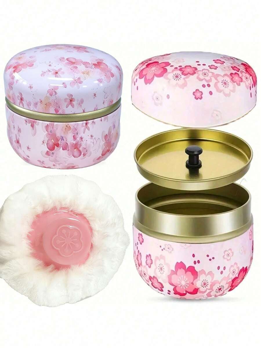 1 Set Includes 1 Large Powder Puff, 1 Powder Box, And 1 Loose Powder Container, Powder Puff And Powder Box Suitable For Bathing And Travel, Perfect Gift For Christmas, Holidays, Halloween, Valentine's Day, Eid