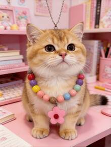1 pieza Collar de mascota con flor para perros y gatos pequeños, accesorio de joyería con cadena de peluche lindo para mascotas de menos de 9kg, idea de regalo dulce del Día de San Valentín para amigos que aman a las mascotas - Rosa - Ver 8