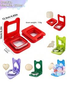 Sandwich Filling Molds, Toast Pocket Bread Cutters, Creative Sandwich Cutters, Edge Pressing Molds, Square, Heart-Shaped, Round, Dinosaur, Car, House-Shaped Baking Tools. - Multicolor - View 2