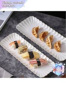 This Retro-Style, Long Ceramic Food Plate With A Chrysanthemum Pattern Is Perfect For Serving Sushi, Dumplings, And Other Similar Dishes. - Multicolor - View 9
