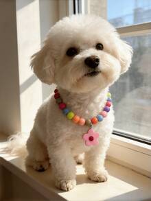 1 pieza Collar de mascota con flor para perros y gatos pequeños, accesorio de joyería con cadena de peluche lindo para mascotas de menos de 9kg, idea de regalo dulce del Día de San Valentín para amigos que aman a las mascotas - Rosa - Ver 1