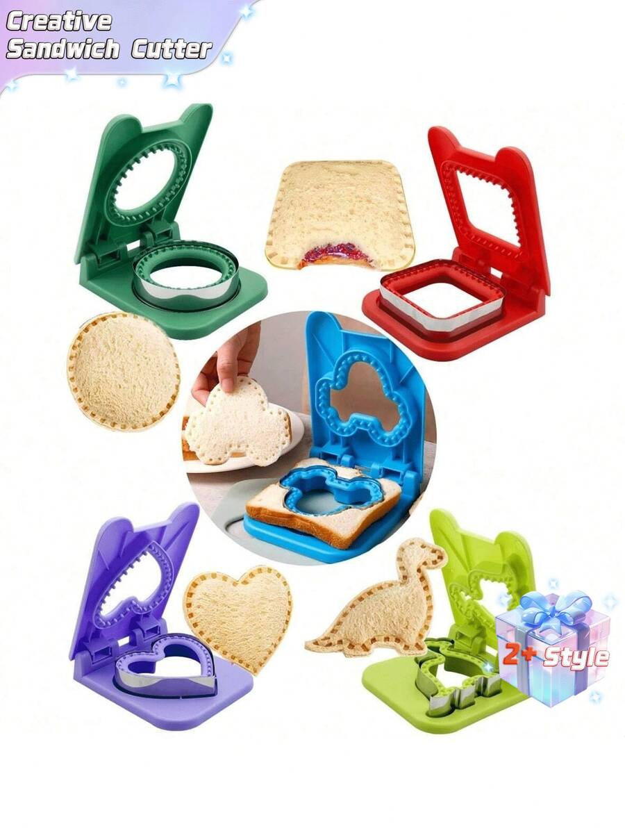 Sandwich Filling Molds, Toast Pocket Bread Cutters, Creative Sandwich Cutters, Edge Pressing Molds, Square, Heart-Shaped, Round, Dinosaur, Car, House-Shaped Baking Tools. - Multicolor - View 1