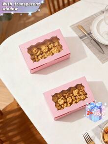 24/12PCS/1PC 7 X 4 3/8 X 1½ Inches (Approx. 17.8 X 11.4 Cm) Small Pink Cookie Box With Clear Window, Suitable For Desserts, Donuts, Pies, Candies, Macaroni [White] - White - View 3