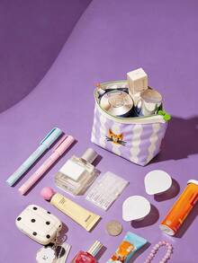 Joivida 1/2 Peças Bolsa Cosmética Ondulada, Bolsa Cosmética Artística Portátil com Zíper, Bolsa de Higiene Pessoal para Viagem, Porta-Moedas Feminino para Uso Diário, Transporte, Viagem, Ano Novo, Volta às Aulas, Presente para Amigos, Família, Parceiros - Multicolorido - Visão 2
