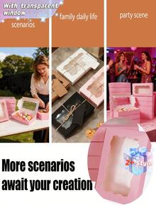 24/12PCS/1PC 7 X 4 3/8 X 1½ Inches (Approx. 17.8 X 11.4 Cm) Small Pink Cookie Box With Clear Window, Suitable For Desserts, Donuts, Pies, Candies, Macaroni [White] - White - View 5