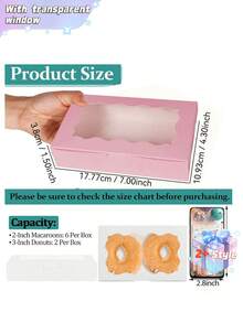 24/12PCS/1PC 7 X 4 3/8 X 1½ Inches (Approx. 17.8 X 11.4 Cm) Small Pink Cookie Box With Clear Window, Suitable For Desserts, Donuts, Pies, Candies, Macaroni [White] - White - View 2