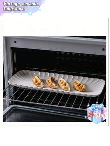 This Retro-Style, Long Ceramic Food Plate With A Chrysanthemum Pattern Is Perfect For Serving Sushi, Dumplings, And Other Similar Dishes. - Multicolor - View 5