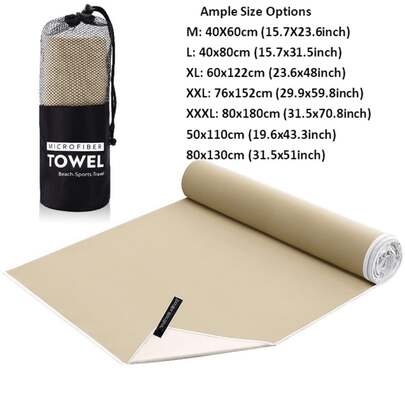 1 chiếc khăn thể thao hai mặt bằng sợi microfiber nhanh khô, màu trơn, thấm hút tốt, không dính cát, tiện dụng cho yoga, bơi lội, leo núi, cắm trại.