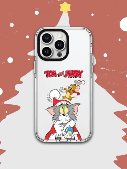 TOM & JERRY X SHEIN Tom & Jerry Cartoon Design, Dual-Color Transparent Drop Protection Case For Mobile Phones, Compatible With 11/12/13/14/15/16 Pro Max Buffer, Available For Both Men And Women, Can Be Given As A Holiday Gift