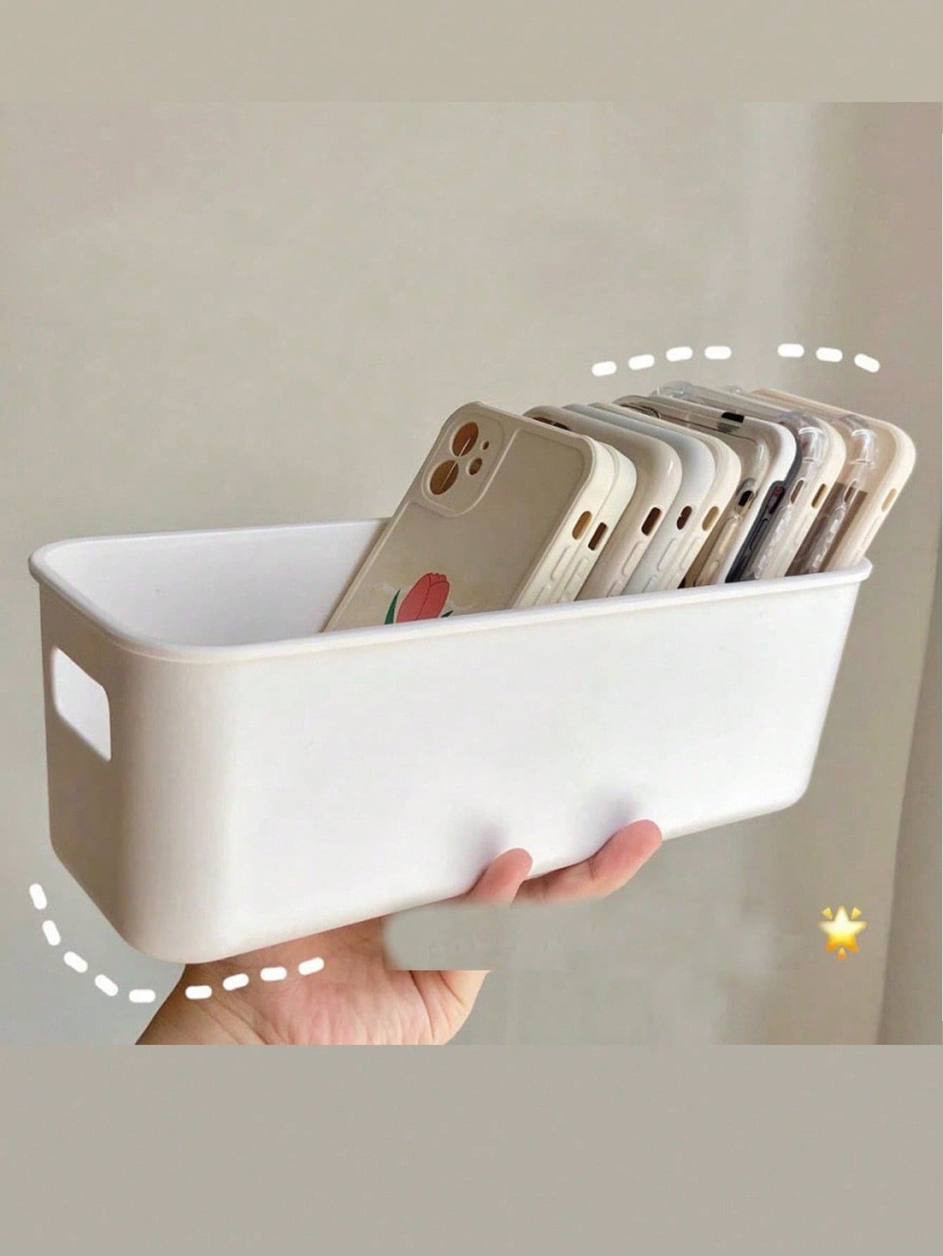 Hộp đựng điện thoại đa năng, hộp sắp xếp ngăn kéo, hộp đựng đồ để bàn và đầu giường dạng mở. - trắng - Xem 1
