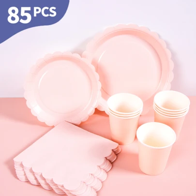 Light Pink Petal Disposable Plates, Napkins And Cups Set, Serves 20 Guests. This Disposable Party Supplies Set (Including Plates, Napkins And Cups) Is Perfect For Birthday Parties, Weddings And Family Picnics.