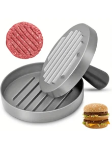 专为汉堡肉饼压制器设计：圆形木柄，喷漆铝合金汉堡肉饼压制板，饭团压制肉馅饼模具。 - 銀色 - 查看 4