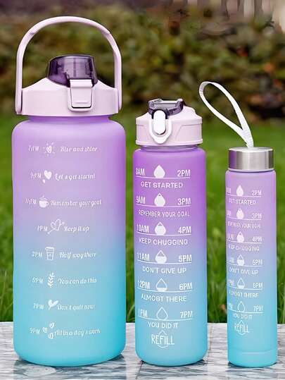 1个带吸管的渐变色水瓶，运动水瓶，大容量（2000毫升/800毫升/300毫升），适合户外运动和健身，带有刻度，是返校季、夏季海滩旅行和圣诞节等节日送礼的理想之选。